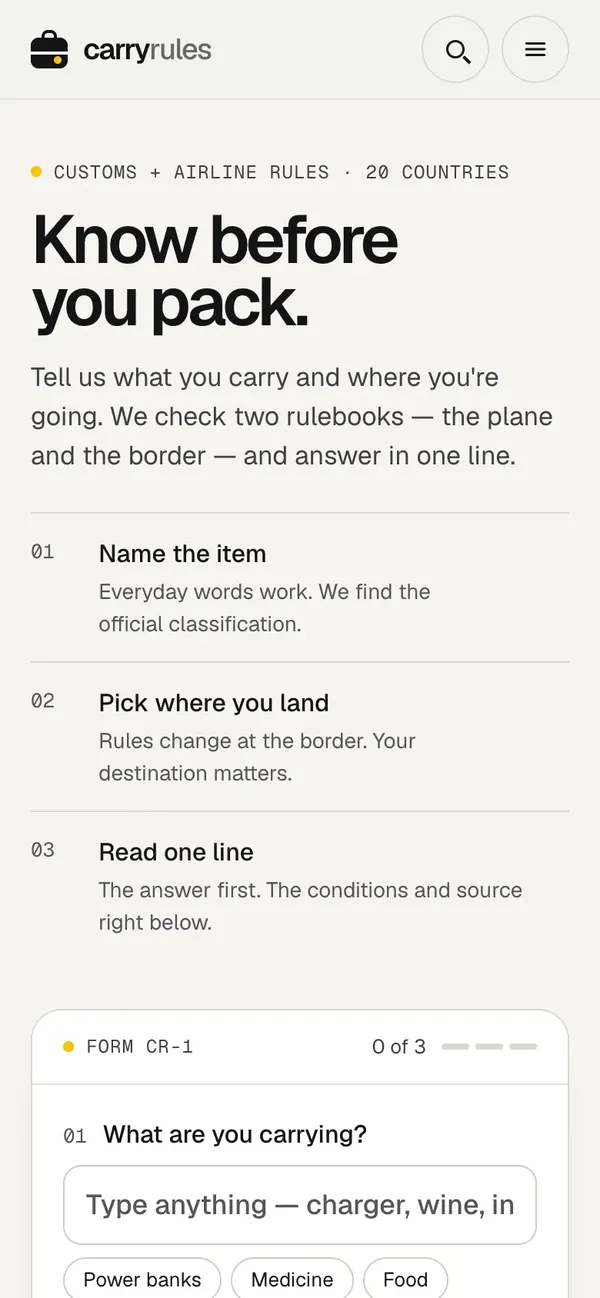 carryrules.com on iPhone