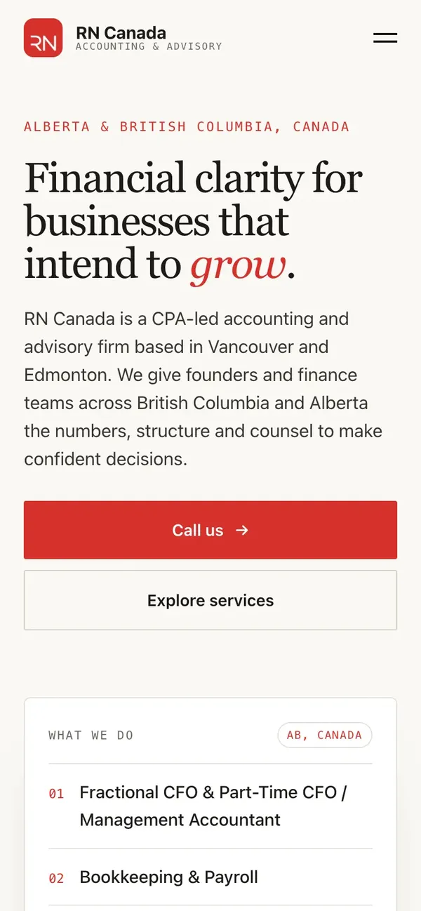 RN Canada homepage on iPhone